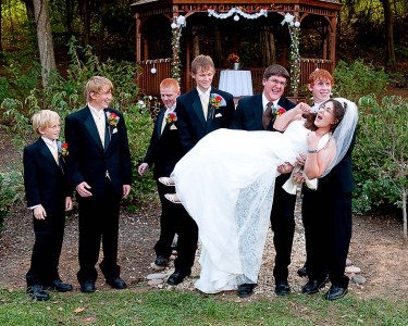 holding bride