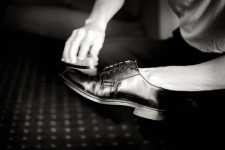 polishing shoes